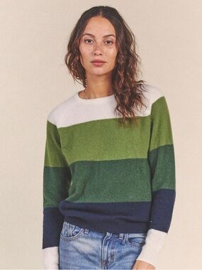 Trovata Renee Cashmere Crewneck in Artichoke Stripe